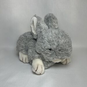 Grey White Hand Puppet Bunny Soft Realistic Cuddly Plush Toy